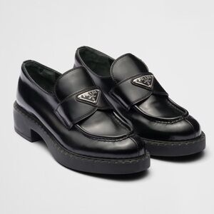 Prada Brushed Leather Black Loafers Size 38